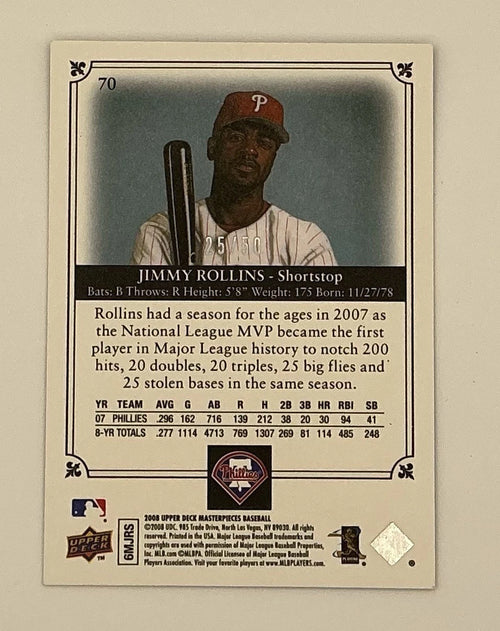 2008 Upper Deck Masterpieces Dark Blue Paper Framed 25/50 Jimmy Rollins #70 1e9z