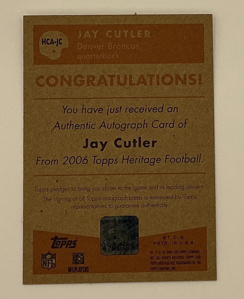 JAY CUTLER 2006 TOPPS HERITAGE ROOKIE AUTO AUTOGRAPH