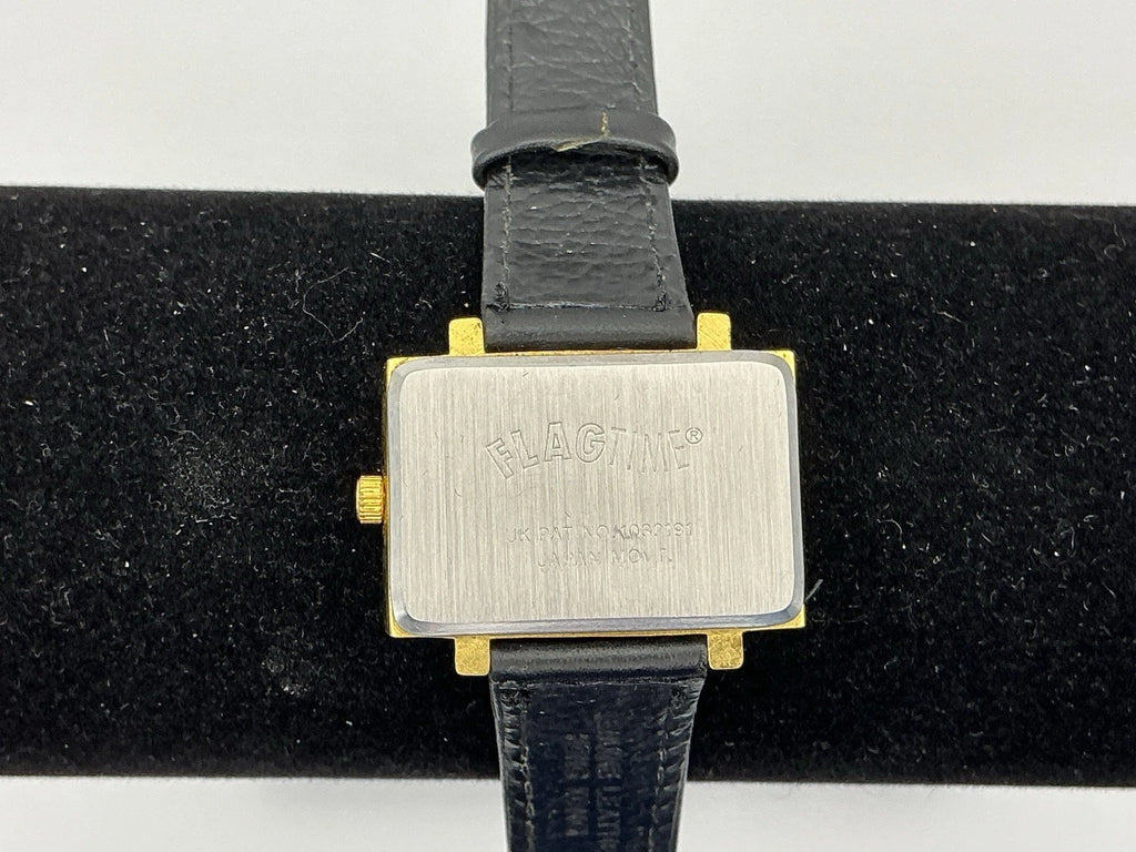 Flagtime Australia Flag Watch Rectangular Gold tone Black Band New Battery