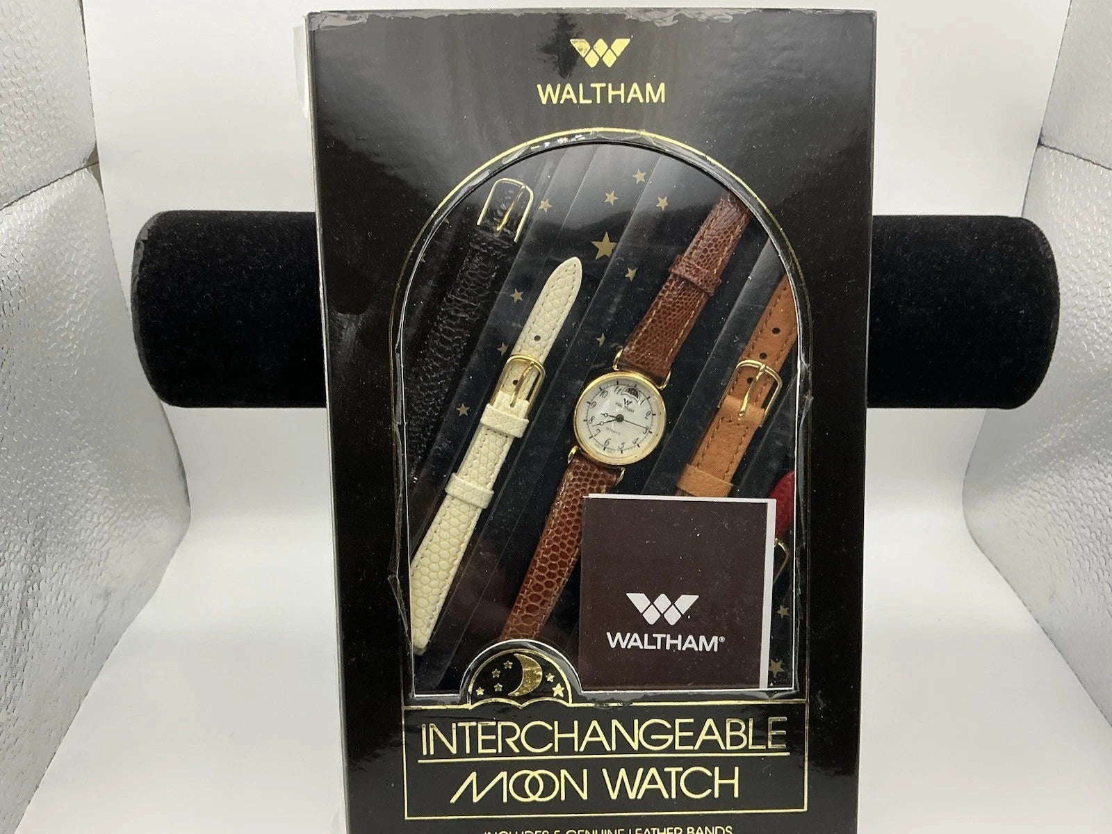 Vintage Waltham Interchangeable Moon Watch Set W/5 Leather Bands New Battery