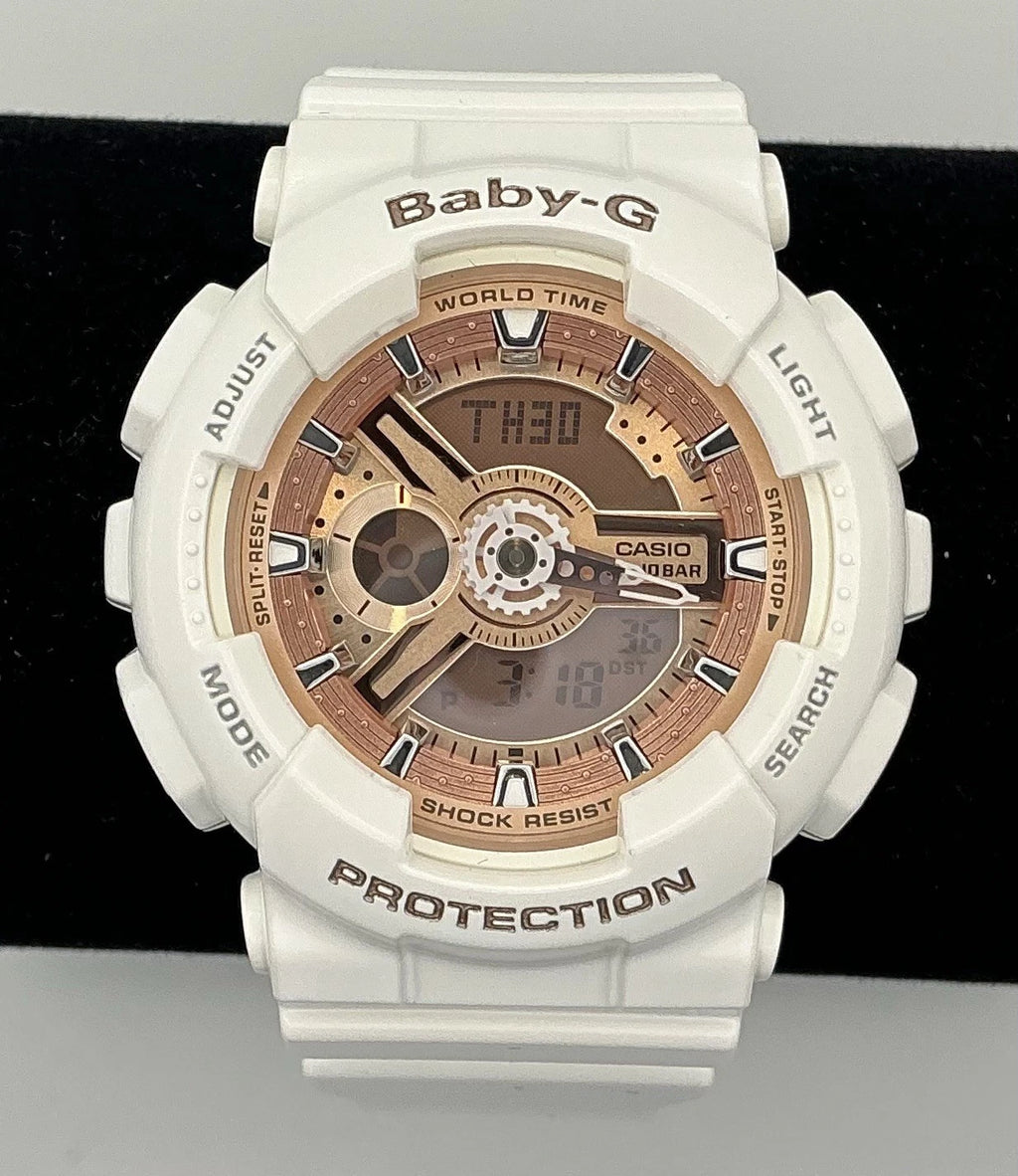 Casio Baby-G BA-110 Module 5338 White &amp; Rose Gold Analog-Digital Watch