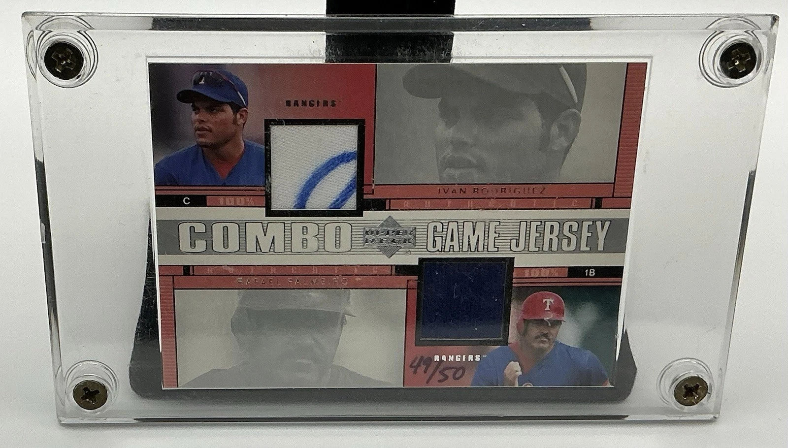 2001 Upper Deck Combo Game Jersey 49/50 Ivan Rodriguez Rafael Palmeiro