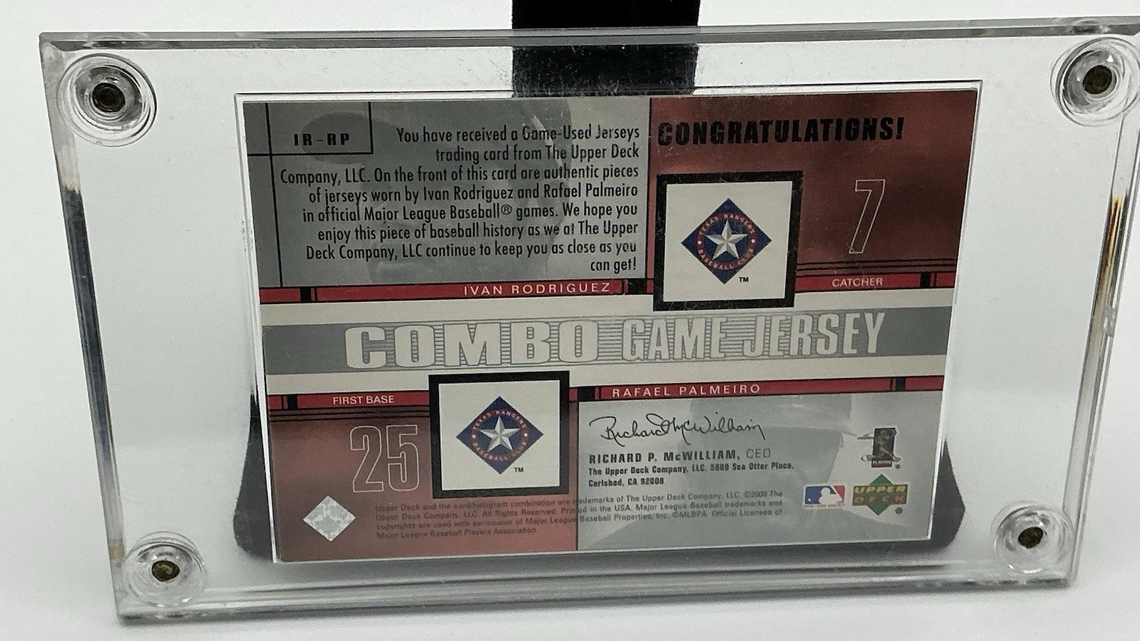 2001 Upper Deck Combo Game Jersey 49/50 Ivan Rodriguez Rafael Palmeiro