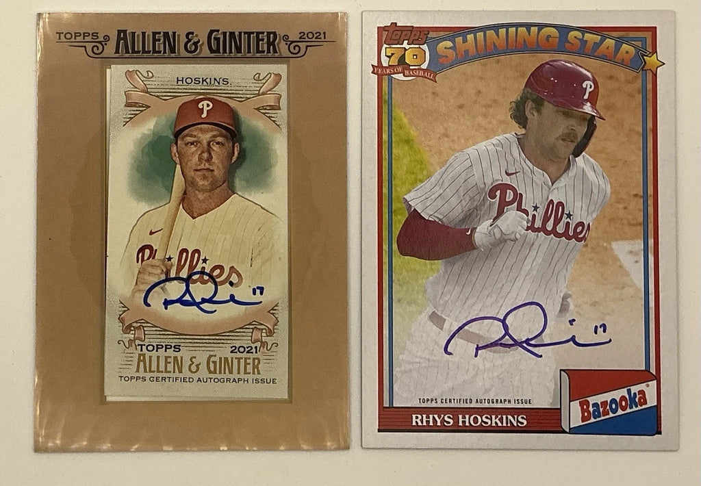 Rhys Hoskins Autograph Lot 2 Topps Allen & Ginter + Bazooka Phillies Auto Cards