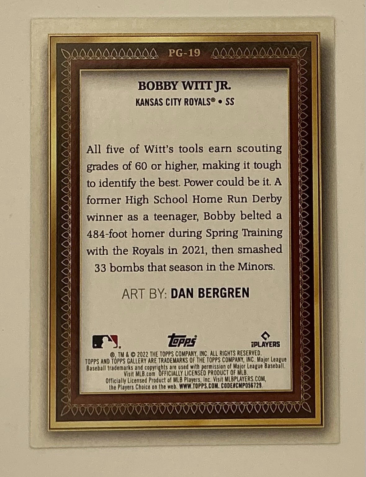 2022 Topps Gallery Bobby Witt Jr. RC Portrait Gallery #PG-19 Kansas City Royals