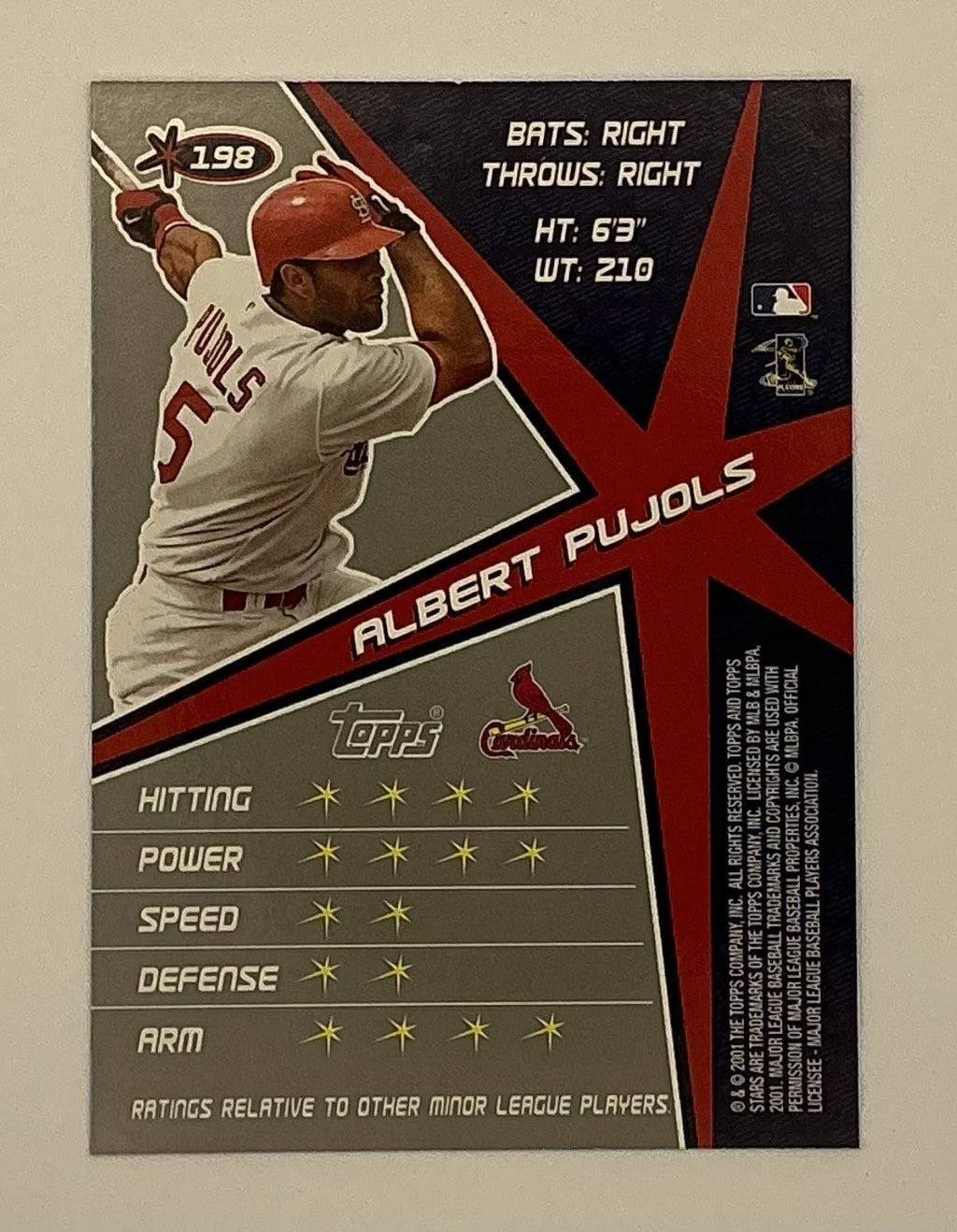 Albert Pujols 2001 Topps Stars Rookie Rookie Card #198 in screwdown (ap86)