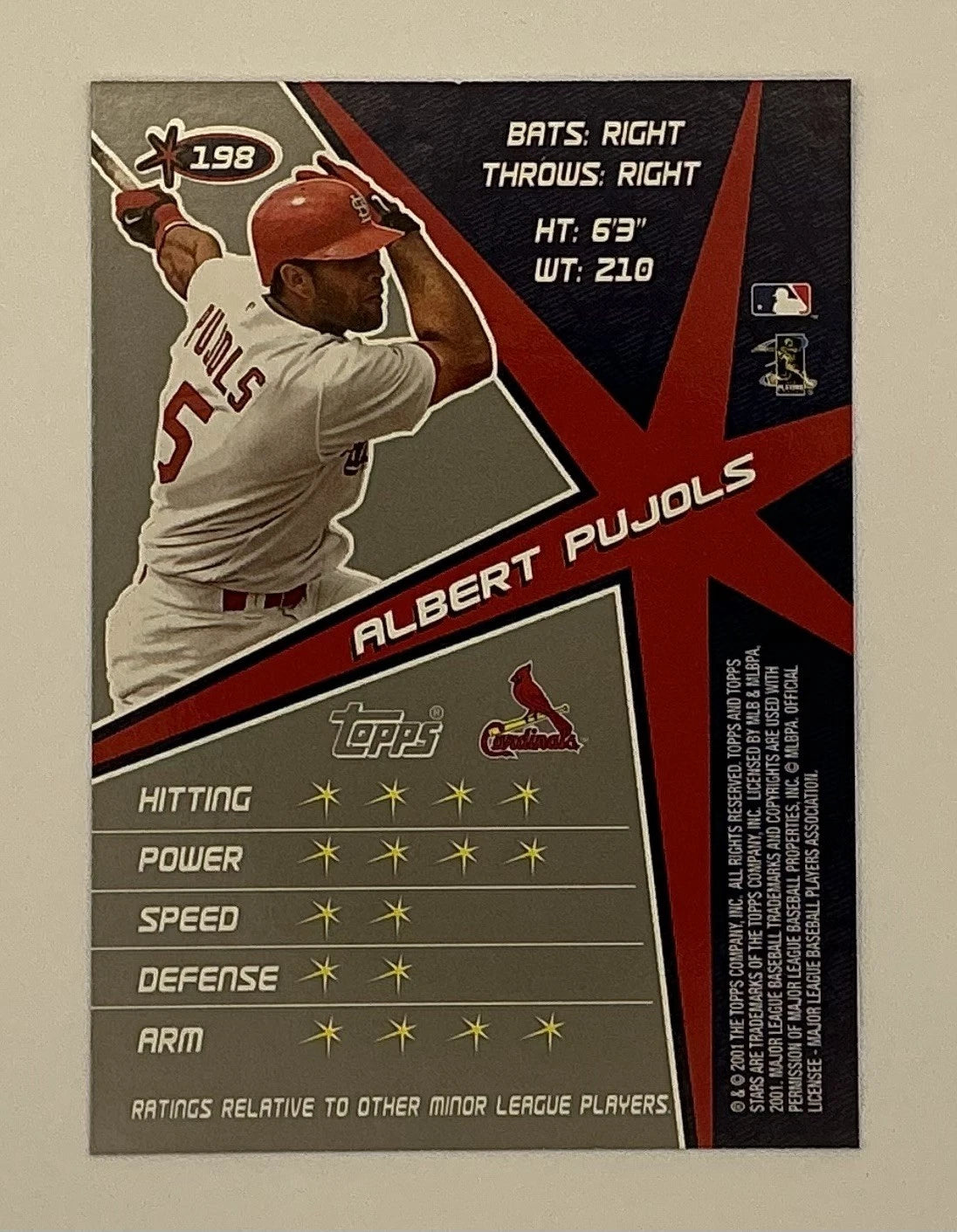 Albert Pujols 2001 Topps Stars Rookie Rookie Card #198 in screwdown (ap86)