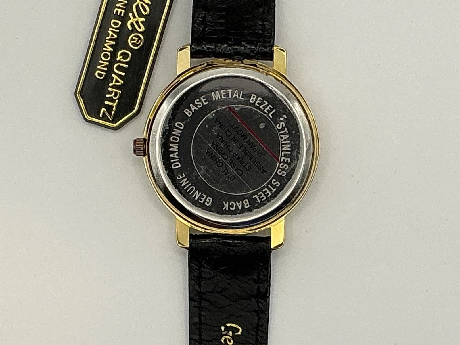 Mens Genevex Diamond Quartz Black Watch Leather Band New Battery