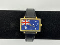 Flagtime Australia Flag Watch Rectangular Gold tone Black Band New Battery
